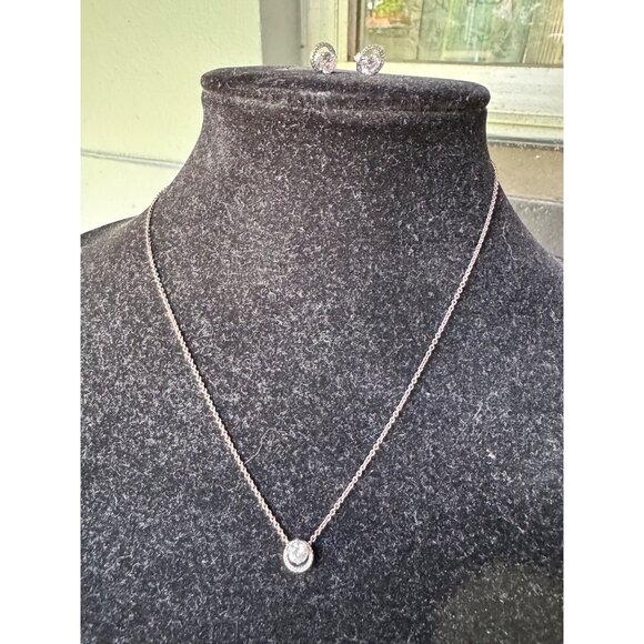 Pandora Round Sparkle Halo Necklace & Stud Earrings Set - Picture 2 of 5